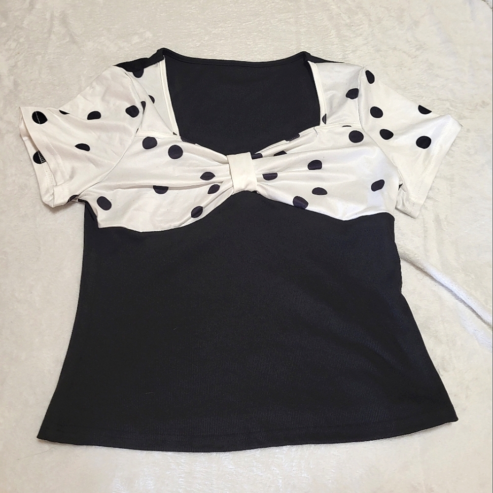 SHEIN Contrast Polka Dot Blouse  L (fits M) - Picture 2 of 6
